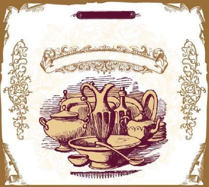 Vintage konyhaeszköz mintás öntapadós design csempematrica 4db/szett 15x15cm