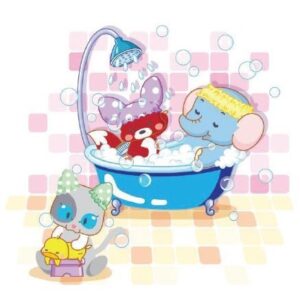 Fürdető elefánt mintás öntapadós fürdőszobai csempematrica 4db/szett 15x15cm