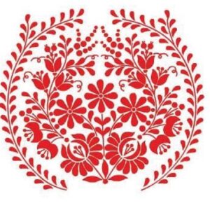 Piros népi motívumos (körkörös) öntapadós konyhai csempematrica 4db/szett 15x15cm